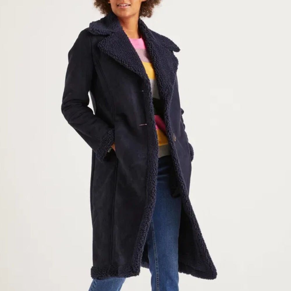 Boden Bell Teddy navy blue sherpa coat